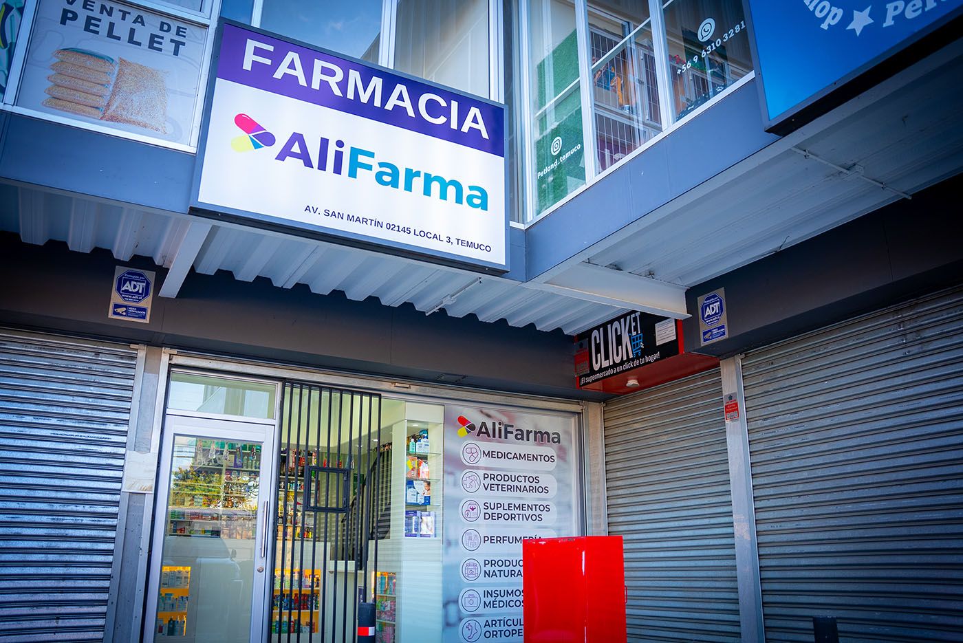 Fachada de Farmacia AliFarma en Av. San Martín 02145, Local 3, Temuco